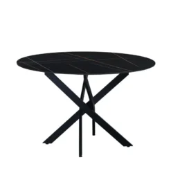 Ronde eettafel Vivian Ø120 cm marmerlook zwart spinpoot - Stoneware - Zwart