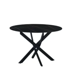 Ronde eettafel Vivian Ø130 cm marmerlook grijs spinpoot - Stoneware - Grijs