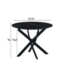 Ronde eettafel Vivian Ø130 cm marmerlook grijs spinpoot - Stoneware - Grijs