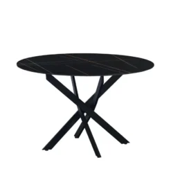 Ronde eettafel Vivian Ø130 cm marmerlook grijs spinpoot - Stoneware - Grijs