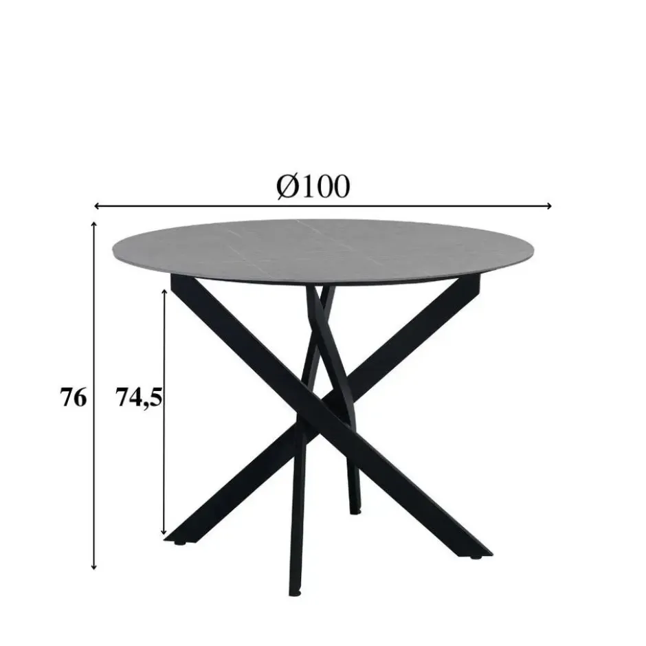Ronde eettafel Vivian Ø100 cm marmerlook grijs spinpoot - Stoneware - Grijs
