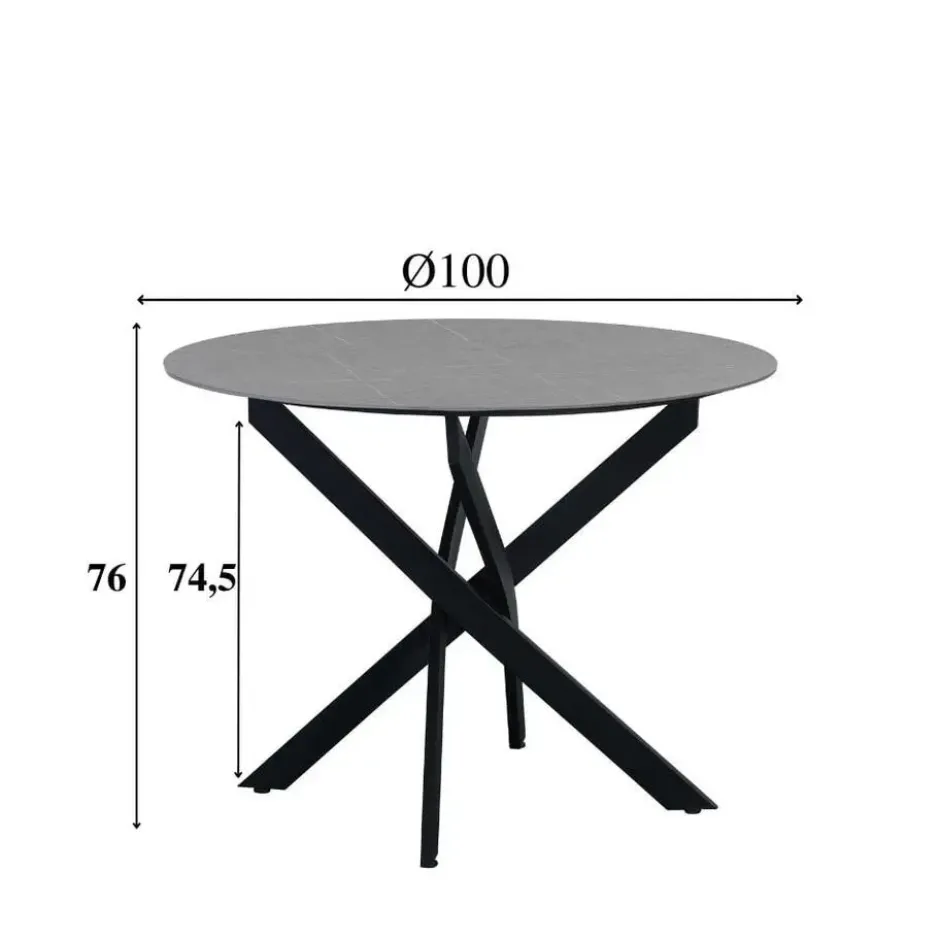 Ronde eettafel Vivian Ø100 cm marmerlook grijs spinpoot - Stoneware - Grijs