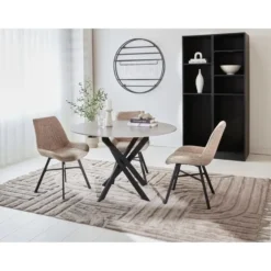 Ronde eettafel Vivian Ø100 cm marmerlook grijs spinpoot - Stoneware - Grijs
