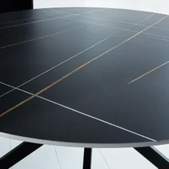 Ronde eettafel Yuna Ø110 cm cm marmerlook zwart - Stoneware - Zwart