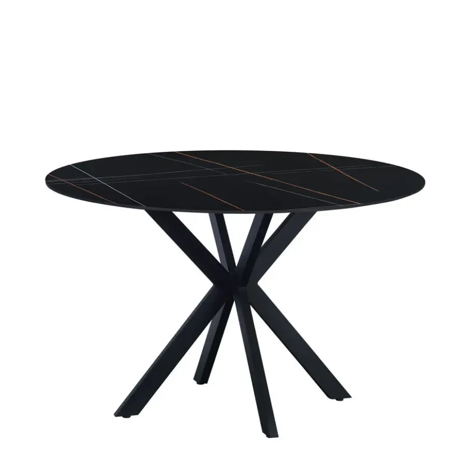 Ronde eettafel Yuna Ø120 cm cm marmerlook zwart - Stoneware - Zwart