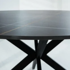 Ronde eettafel Yuna Ø120 cm cm marmerlook zwart - Stoneware - Zwart