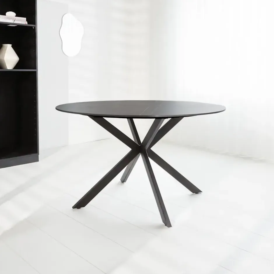 Ronde eettafel Yuna Ø120 cm cm marmerlook zwart - Stoneware - Zwart