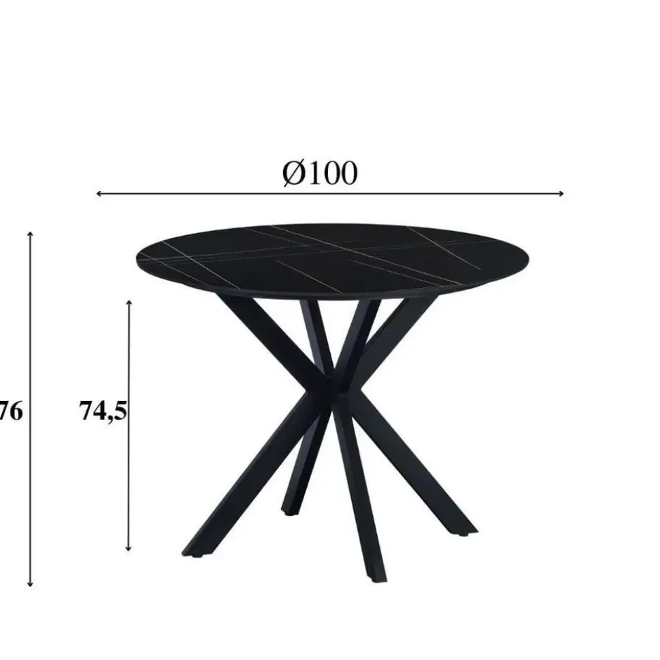 Ronde eettafel Yuna Ø120 cm cm marmerlook zwart - Stoneware - Zwart