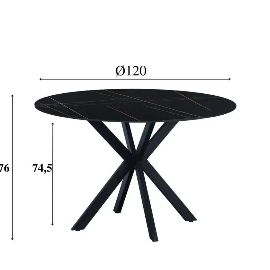 Ronde eettafel Yuna Ø120 cm cm marmerlook zwart - Stoneware - Zwart