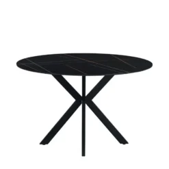Ronde eettafel Yuna Ø120 cm cm marmerlook zwart - Stoneware - Zwart