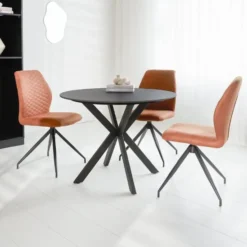 Ronde eettafel Yuna Ø120 cm cm marmerlook zwart - Stoneware - Zwart