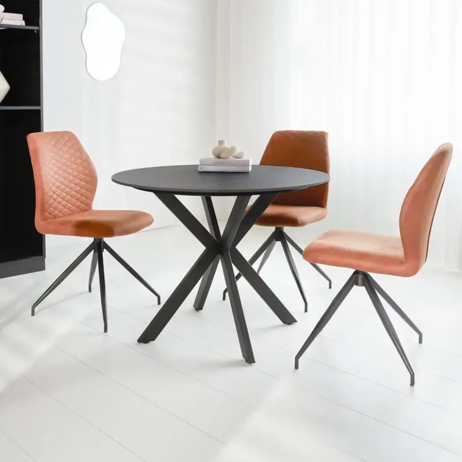 Ronde eettafel Yuna Ø120 cm cm marmerlook zwart - Stoneware - Zwart