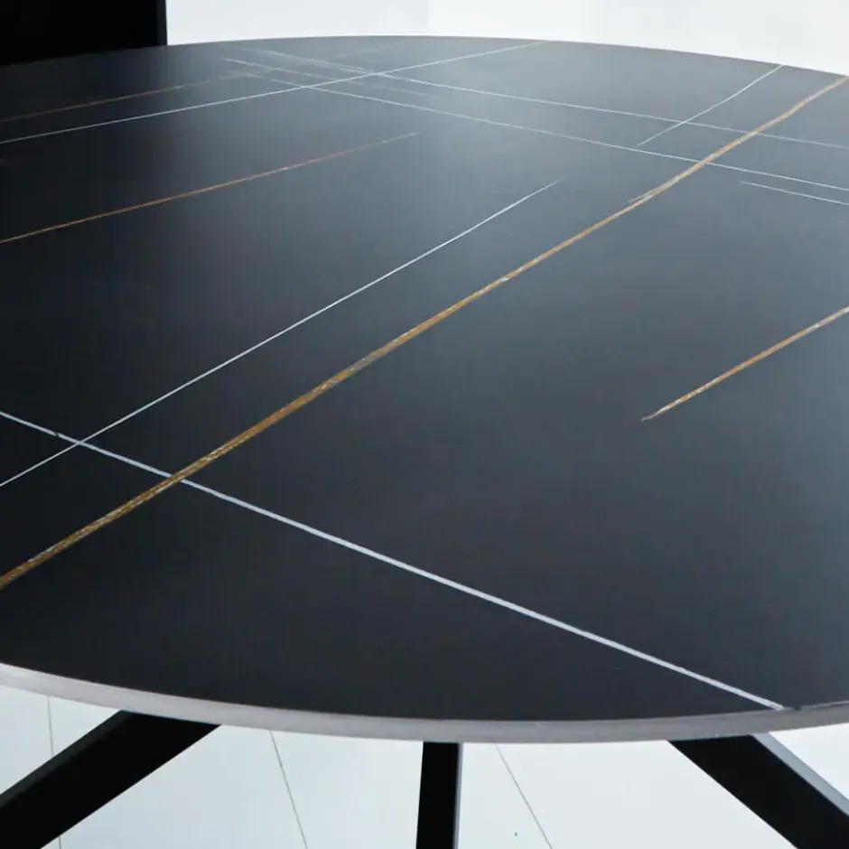 Ronde eettafel Yuna Ø120 cm cm marmerlook zwart - Stoneware - Zwart