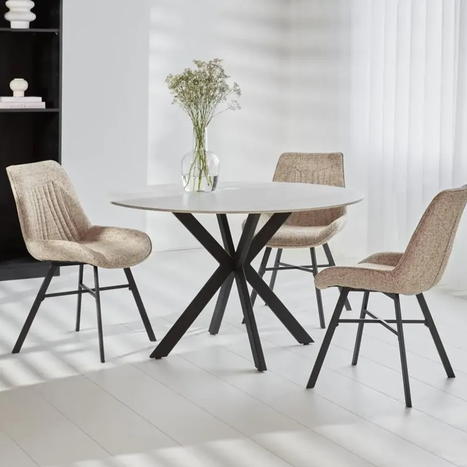 Ronde eettafel Yuna Ø150 cm marmerlook wit - Stoneware - Wit