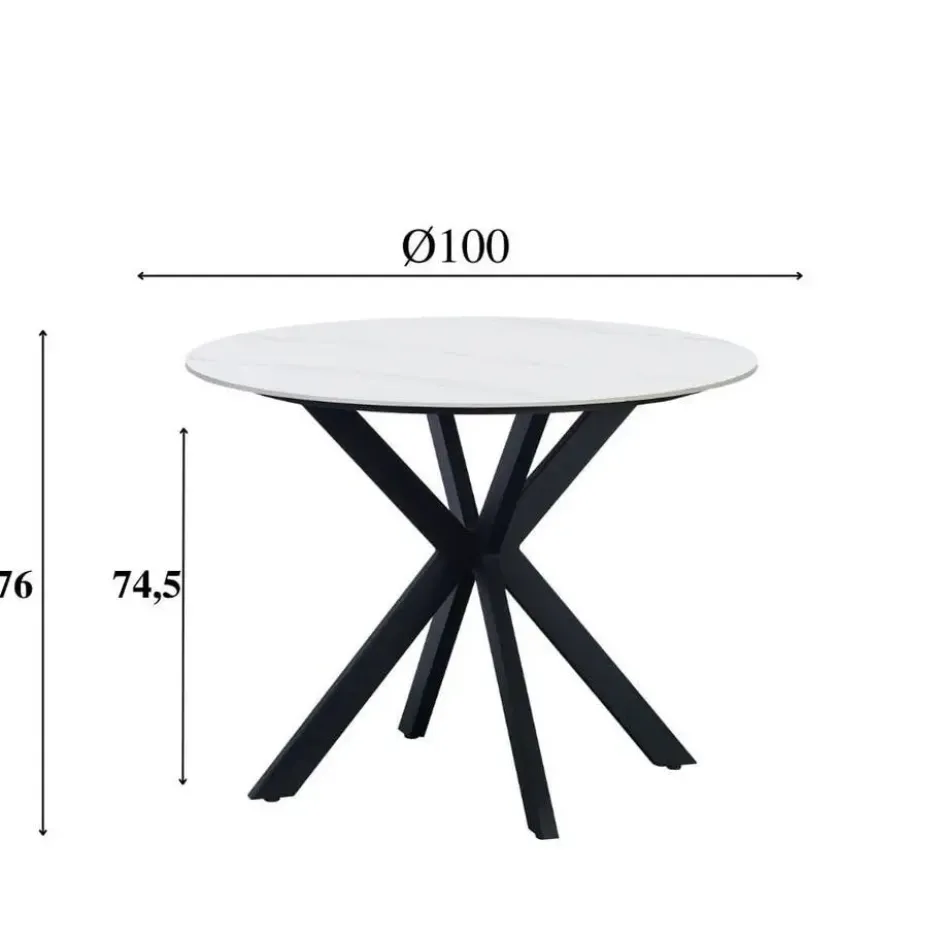 Ronde eettafel Yuna Ø150 cm marmerlook wit - Stoneware - Wit