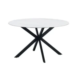 Ronde eettafel Yuna Ø150 cm marmerlook wit - Stoneware - Wit