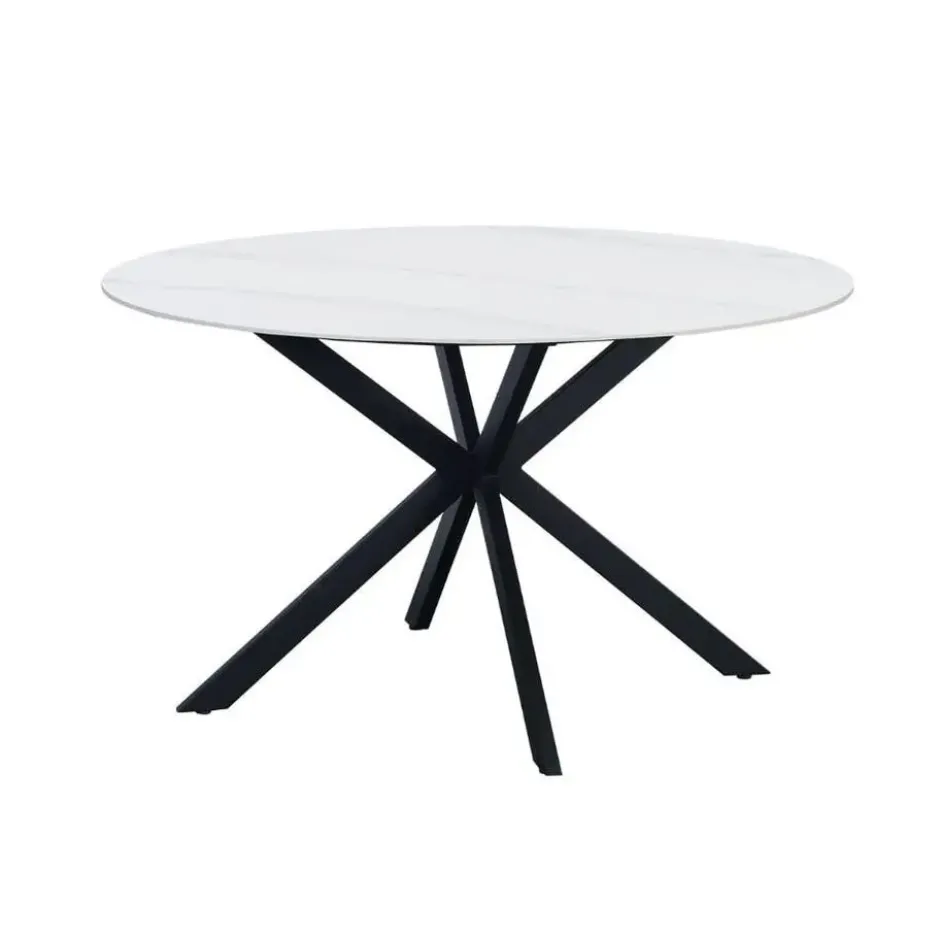 Ronde eettafel Yuna Ø150 cm marmerlook wit - Stoneware - Wit