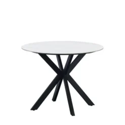 Ronde eettafel Yuna Ø150 cm marmerlook wit - Stoneware - Wit
