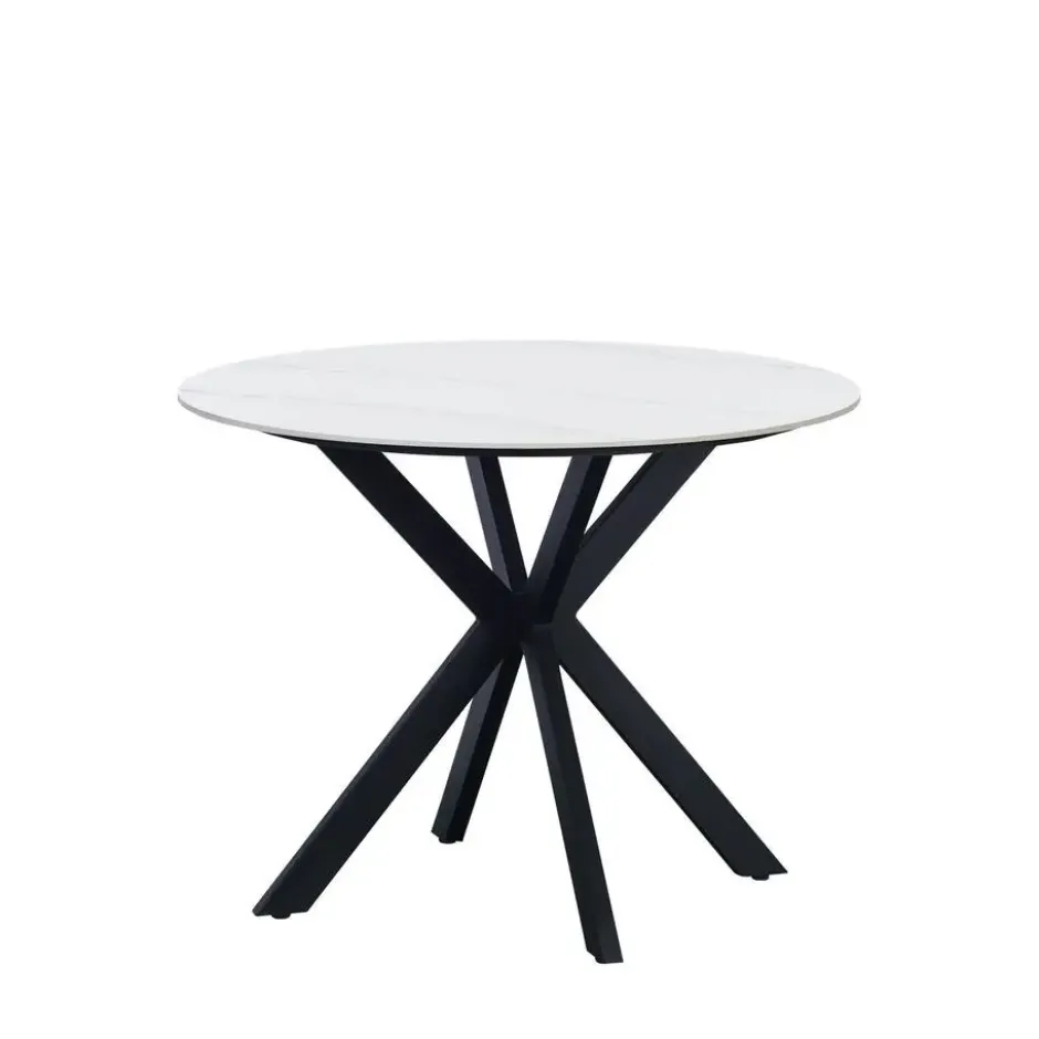 Ronde eettafel Yuna Ø150 cm marmerlook wit - Stoneware - Wit