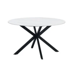 Ronde eettafel Yuna Ø150 cm marmerlook wit - Stoneware - Wit