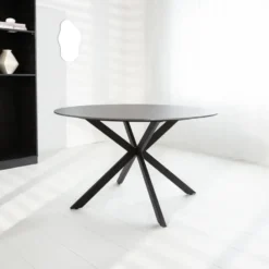 Ronde eettafel Yuna Ø130 cm marmerlook grijs - Stoneware - Grijs