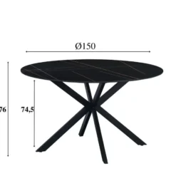 Ronde eettafel Yuna Ø150 cm marmerlook zwart - Stoneware - Zwart