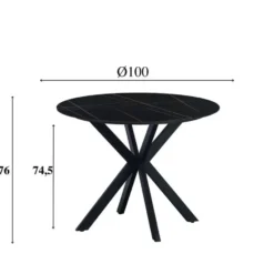 Ronde eettafel Yuna Ø150 cm marmerlook zwart - Stoneware - Zwart