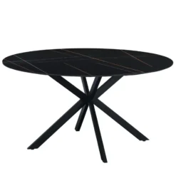 Ronde eettafel Yuna Ø150 cm marmerlook zwart - Stoneware - Zwart