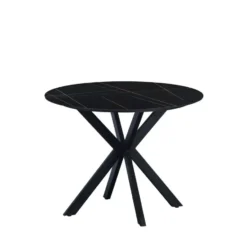 Ronde eettafel Yuna Ø100 cm marmerlook zwart - Stoneware - Zwart
