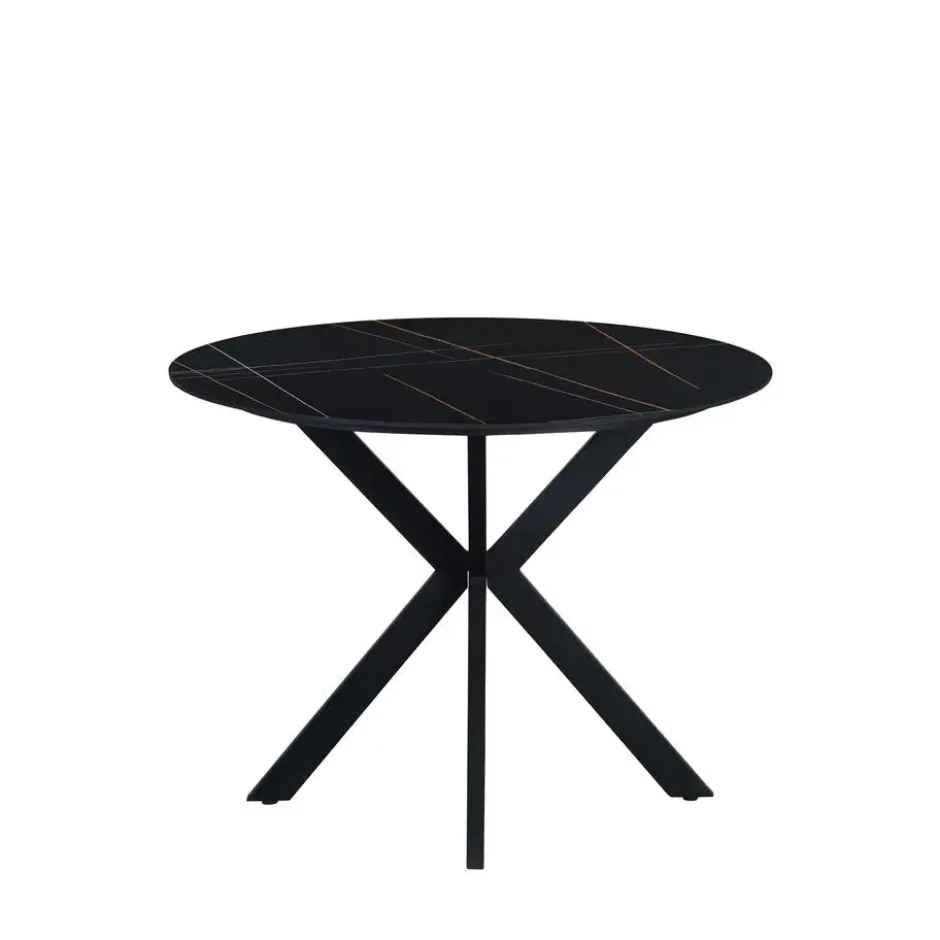 Ronde eettafel Yuna Ø100 cm marmerlook zwart - Stoneware - Zwart