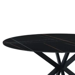 Ronde eettafel Yuna Ø100 cm marmerlook zwart - Stoneware - Zwart