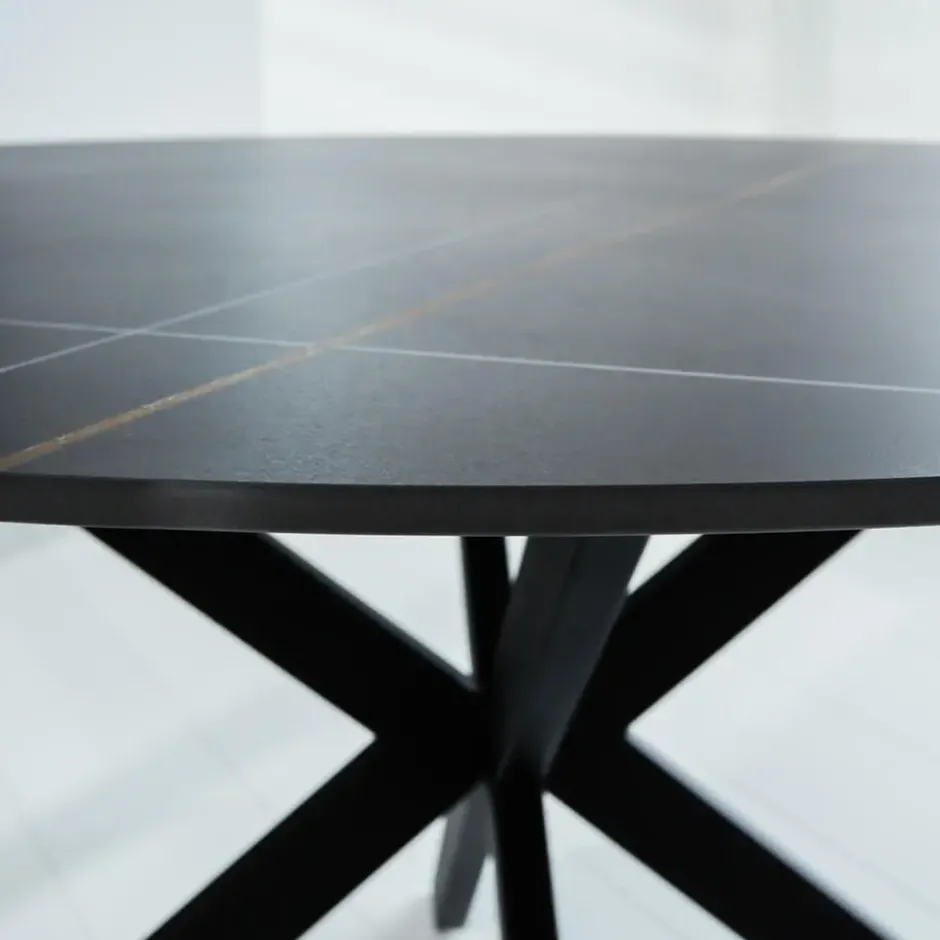 Ronde eettafel Yuna Ø100 cm marmerlook zwart - Stoneware - Zwart