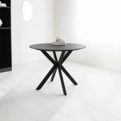 Ronde eettafel Yuna Ø100 cm marmerlook zwart - Stoneware - Zwart