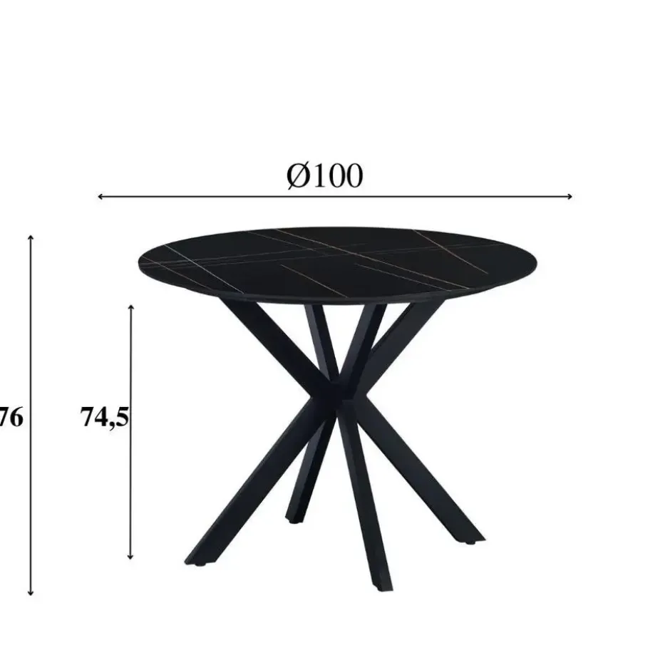 Ronde eettafel Yuna Ø100 cm marmerlook zwart - Stoneware - Zwart
