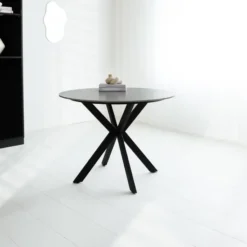 Ronde eettafel Yuna Ø150 cm marmerlook grijs - Stoneware - Grijs