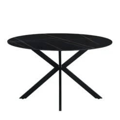 Ronde eettafel Yuna Ø130 cm marmerlook zwart - Stoneware - Zwart