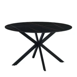 Ronde eettafel Yuna Ø130 cm marmerlook zwart - Stoneware - Zwart