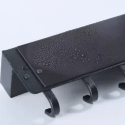 Ruhhy Kapstok - zwart - 8 x 24 cm - ijzer - 6 haken - met plank
