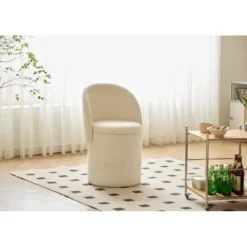 Salonpoef met rugleuning en opbergruimte in witte bouclé