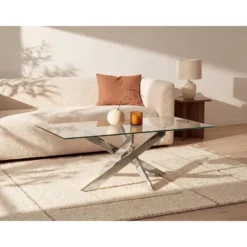 Salontafel COSIMA - 120 cmx60 cmx45 cm - Transparant Zilverkleurig Glas