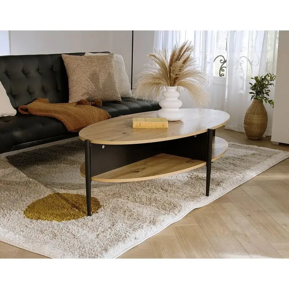 Salontafel EVARO - 125 cmx65 cmx39 cm - Zwart Natuurlijk licht Hout paneel