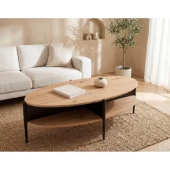 Salontafel EVARO - 125 cmx65 cmx39 cm - Zwart Natuurlijk licht Hout paneel