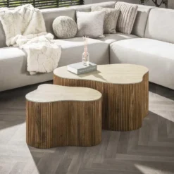 Salontafel Organisch Beige/Hout - Set Van 2 - Nuovo