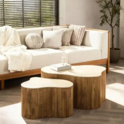 Salontafel Organisch Beige/Hout - Set Van 2 - Nuovo