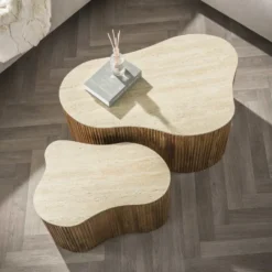 Salontafel Organisch Beige/Hout - Set Van 2 - Nuovo