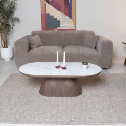 Salontafel Ovaal - Walnoot Hout/Keramisch - 120x60x38cm - Alba