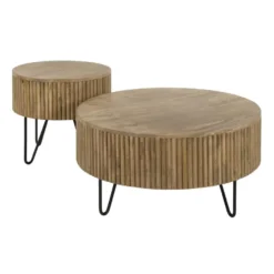 Salontafel Rond 80cm - Naturel Mangohout - Set Van 2 - Wave