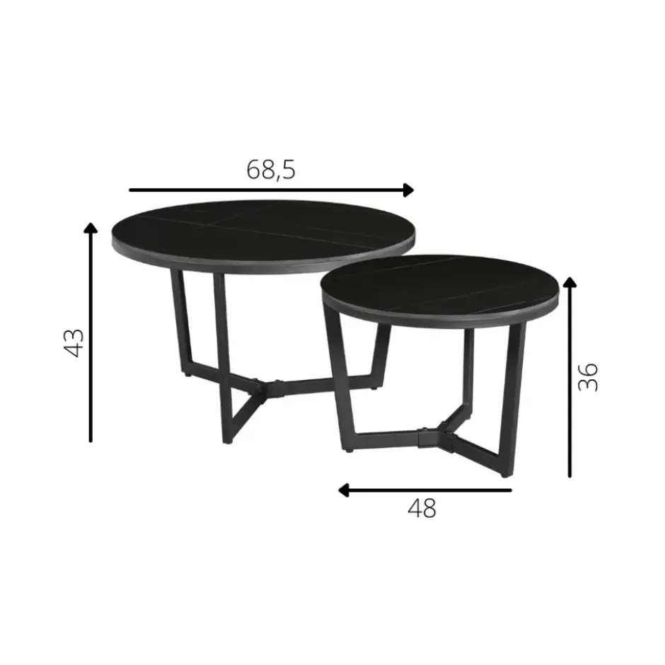 Salontafel set van 2 Brady marmer zwart rond 68,50x69x43 cm Stoneware