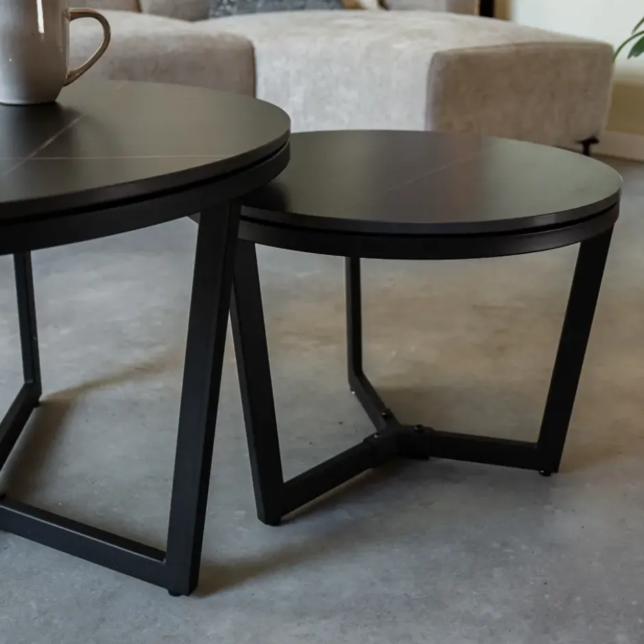 Salontafel set van 2 Brady marmer zwart rond 68,50x69x43 cm Stoneware