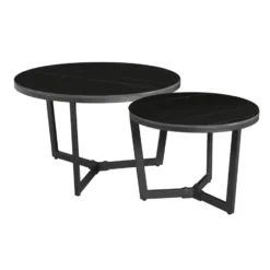 Salontafel set van 2 Brady marmer zwart rond 68,50x69x43 cm Stoneware
